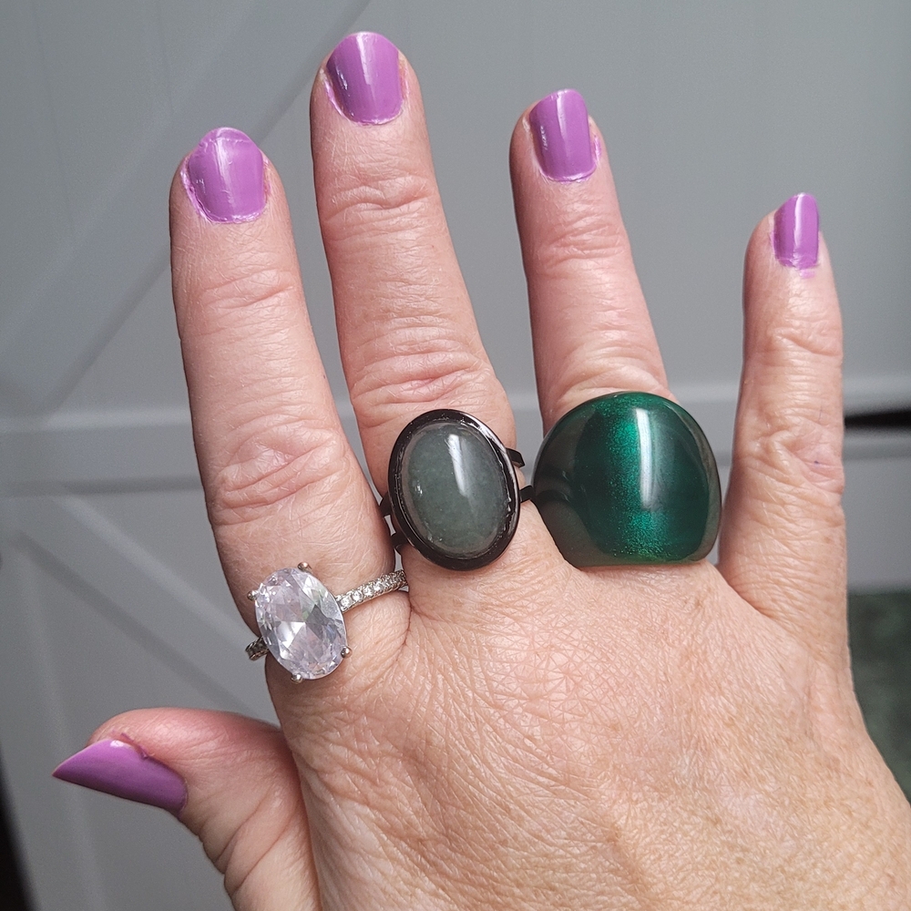 Green Agate Stone Ring on Black Bezel Setting NWT Handmade